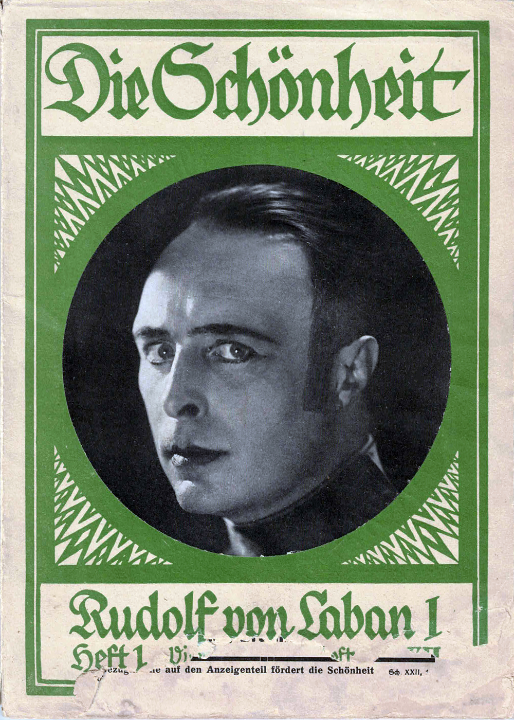 Titel der Zeitschrift »Die Schönheit«. XXII. Jg. (1926), Heft 1, Viertes Rhythmusheft –  Rudolf von Laban, vermutlich in der Rolle des »Don Juan« (1925). Photograph nicht genannt.
