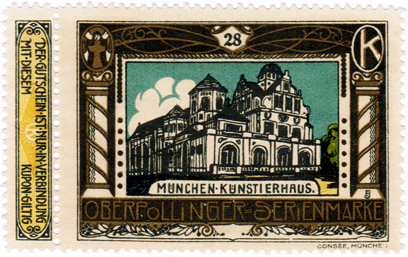 Künstlerhaus | advertising mark of the adjacent Oberpollinger department store, which was likewise built by Seidl | in the background on the left: the synagogue, which opened in 1887 and was destroyed in 1938 | printed by Graph. Kunstanstalt Oscar Consée, Munich | © Betz Collection